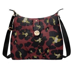 Baggallini Helsinki Scarlett Crossbody Bag Purse Camo Animal Print Nylon Gold